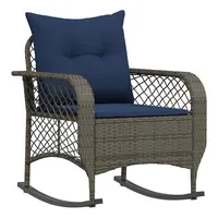 VidaXL Garten-Schaukelstuhl mit Kissen Grau Poly Rattan Gartenstuhl, Gartensessel,