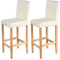 Mendler 2er-Set Barhocker Vicenza, Barstuhl Tresenhocker, Holz+LEDER creme, helle