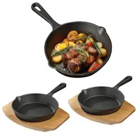 Navaris 2er Set Pfanne Gusseisen - Mit Holzboden -