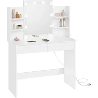 Woltu Schminktisch, Weiß, Holzwerkstoff, Glas, 4 Fächer, 2 Schubladen,