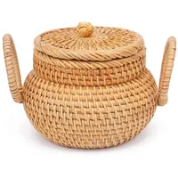  Gewebter Aufbewahrungskorb Mit Deckel Kleiner Rattankorb aus Rattan Brotkorb