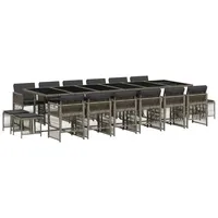 VidaXL 17-tlg. Garten-Essgruppe mit Kissen Grau Poly Rattan