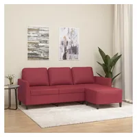 VidaXL 3-Sitzer-Sofa mit Hocker Weinrot 180 cm Kunstleder