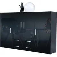 Vladon Highboard, Schwarz Hochglanz, Holzwerkstoff, 166x106x35 cm, Wohnzimmer, Kommoden