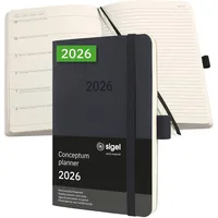 Sigel C2625 Terminplaner Wochennotiz-Kalender 2026, ca. A6, schwarz, Softcover,