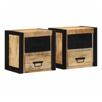 VidaXL Nachttische 2 Stk. 40x35x40 cm Raues Mango-Massivholz