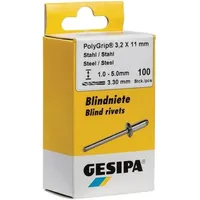 Gesipa Blindniet PolyGrip® Nietschaft dxl 4,0x13,0mm Stahl/Stahl 50 St.GESIPA