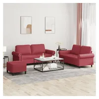 VidaXL 3-tlg. Sofagarnitur mit Kissen Weinrot Kunstleder