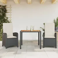 VidaXL 3-tlg. Garten-Essgruppe mit Kissen Schwarz Poly Rattan