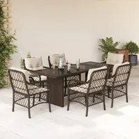 VidaXL 7-tlg. Garten-Essgruppe mit Kissen Braun Poly Rattan