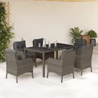 VidaXL 7-tlg. Garten-Essgruppe mit Kissen Grau Poly Rattan