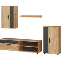 Vicco Wohnwand Berno, Eiche Anthrazit Schrankwand 4er-Set Wohnzimmer