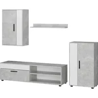 Vicco Wohnwand Berno, Beton Weiß Schrankwand 4er-Set Wohnzimmer