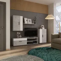 Vicco Wohnwand Berno Beton Weiß Schrankwand 4er-Set Wohnzimmer