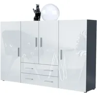 Vladon Highboard, Weiß Hochglanz, Holzwerkstoff, 166x106x35 cm, Wohnzimmer, Kommoden