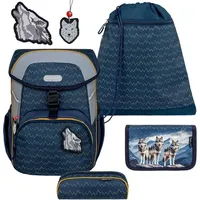 Belmil Maxi ergonomisches Schulranzen-Set 5-teilig "Wolfs" mit Brustgurt, Magnetverschluss,