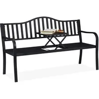 Relaxdays Gartenbank mit klappbarem Tisch, 3-Sitzer, stabil, Garten, Metall