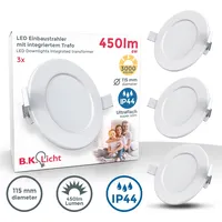 B.K.Licht LED Einbauleuchte 3er Set Bad Einbaustrahler, IP44 geschützt,