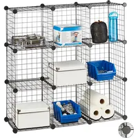 Relaxdays Steckregal Drahtgitter, 9 Fächer, DIY-Regalsystem Metall, offenes Würfelregal,