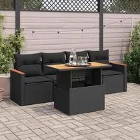 VidaXL 5tlg. Garten-Sofagarnitur mit Kissen Schwarz Poly Rattan Akazie