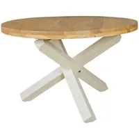 Wohnling Esstisch akazie rund, 3-Fuß-Gestell weiß, 120,0 x 120,0