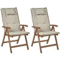 Beliani Gartenstuhl Dunkler Holzfarbton Beige 69x54x105