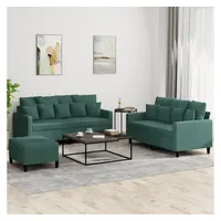 VidaXL 3-tlg. Sofagarnitur mit Kissen Dunkelgrün Samt
