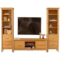 Aea Luxuriöse Beige Wohnzimmer Garnitur RTV-Ständer 2x Holz Vitrinen,