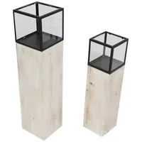 Dekoleidenschaft 2X Windlichtsäule Modern Shabby aus Holz, Metall &