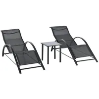 Outsunny Gartenliege mit Tisch, 3er-Set Gartenliegen, für Balkon, Schwarz