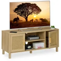 Relaxdays Rattan-Design TV-Lowboard 115,0 cm Braun Holz/Kunststoff/MDF/Spanplatte