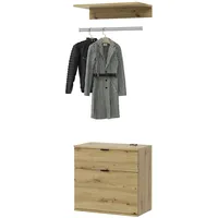 Inn.furn Garderobe Set 3-teilig "Line-Up" Eiche Kommode und Kleiderstange