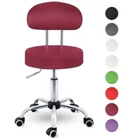 TRESKO Rollhocker Weinrot mit Lehne Arbeitshocker Hocker Drehhocker Kosmetikhocker