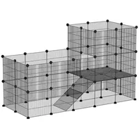 PawHut Kleintiergehege Kleintierkäfig mit 39 Platten Rampe DIY Gittergehege