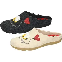 Manitu Damen Hausschuh Pantoffel Filz Applikation Bienchen Herz bee