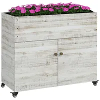 Outsunny Hochbeet weiß Holz, Frühbeet mit Schrankfach, Kräuterbeet mit