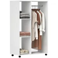 Homcom Kleiderschrank auf Rollen, mobile Garderobe, 1 Kleiderstange, 3