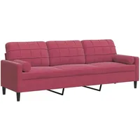 VidaXL Sofa 3-Sitzer mit Zierkissen Weinrot 210 cm Samt
