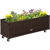 Outsunny Poly Rattan Hochbeet mit Rollen Pflanzkasten mit Abflusslöchern
