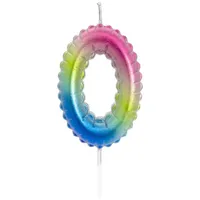 IDENA Zahlenkerze 0 Regenbogen metallic