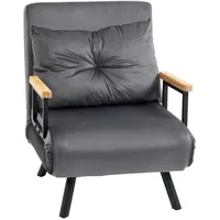 Homcom Schlafsessel,, Dunkelgrau, Textil, Echtholz,Kautschukholz, 1-Sitzer, Füllung: Polyester,Schaumstoff, einzeln