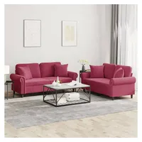 VidaXL 2-tlg. Sofagarnitur mit Kissen Weinrot Samt