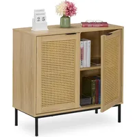 Relaxdays Sideboard, 2 Rattan-Türen, Metallbeine, HxBxT: 76x80x35 cm, Wohnzimmer,