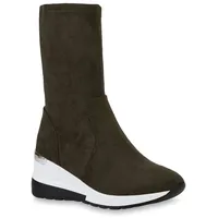 Stiefelparadies Damen Keilstiefel in Olivgrün,