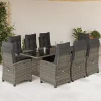 VidaXL 9-tlg. Garten-Essgruppe mit Kissen Grau Poly Rattan