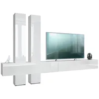 Vladon Wohnwand Weiß Hochglanz, Holzwerkstoff, 330x204x39 cm, Wohnzimmer, Wohnwände,