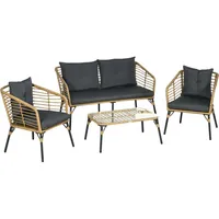 Outsunny 4 tlg. Gartenmöbel-Set, Rattan Sitzgarnitur mit Kissen, Sitzgruppe
