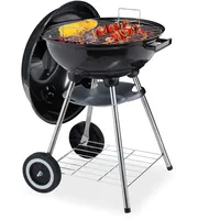 Relaxdays Kugelgrill mit Deckel, Ablage & Aschetopf, fahrbar, Garten