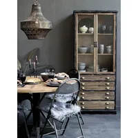 Chic Antique Vitrinenschrank mit Glastüren und 4 länglichen Schubladen,