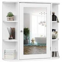 Goplus Spiegelschrank Bad, Badschrank mit Spiegel, Wandschrank, Haengeschrank Holz,